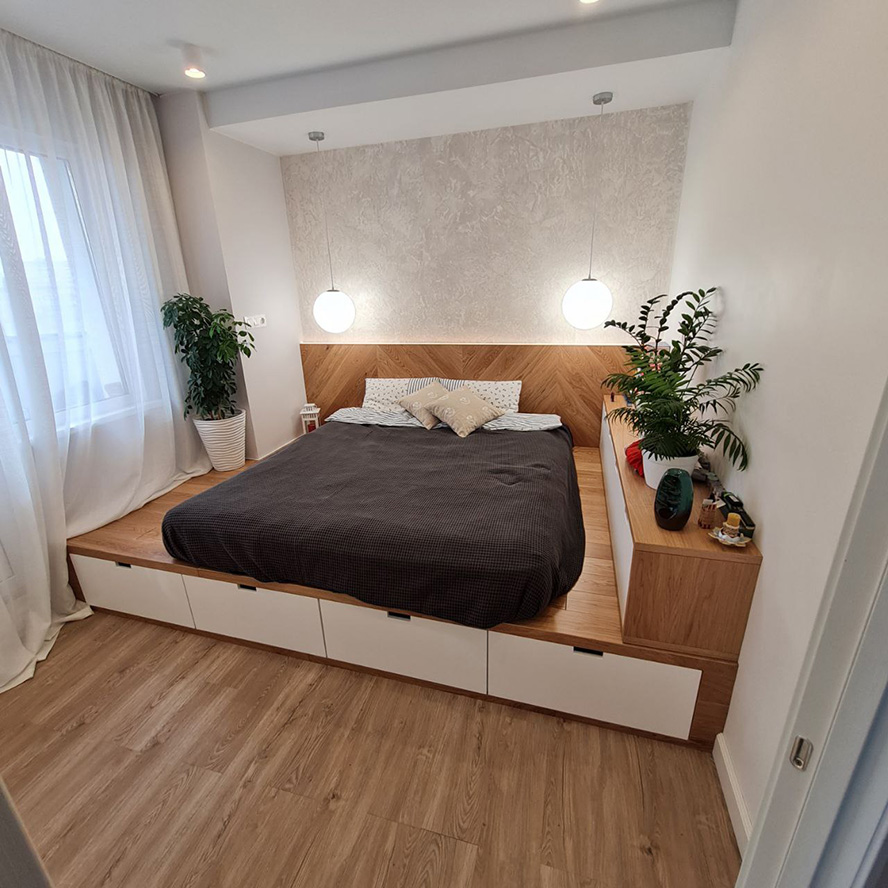 Кровать-подиум на заказ. Стильно, компактно, функционально